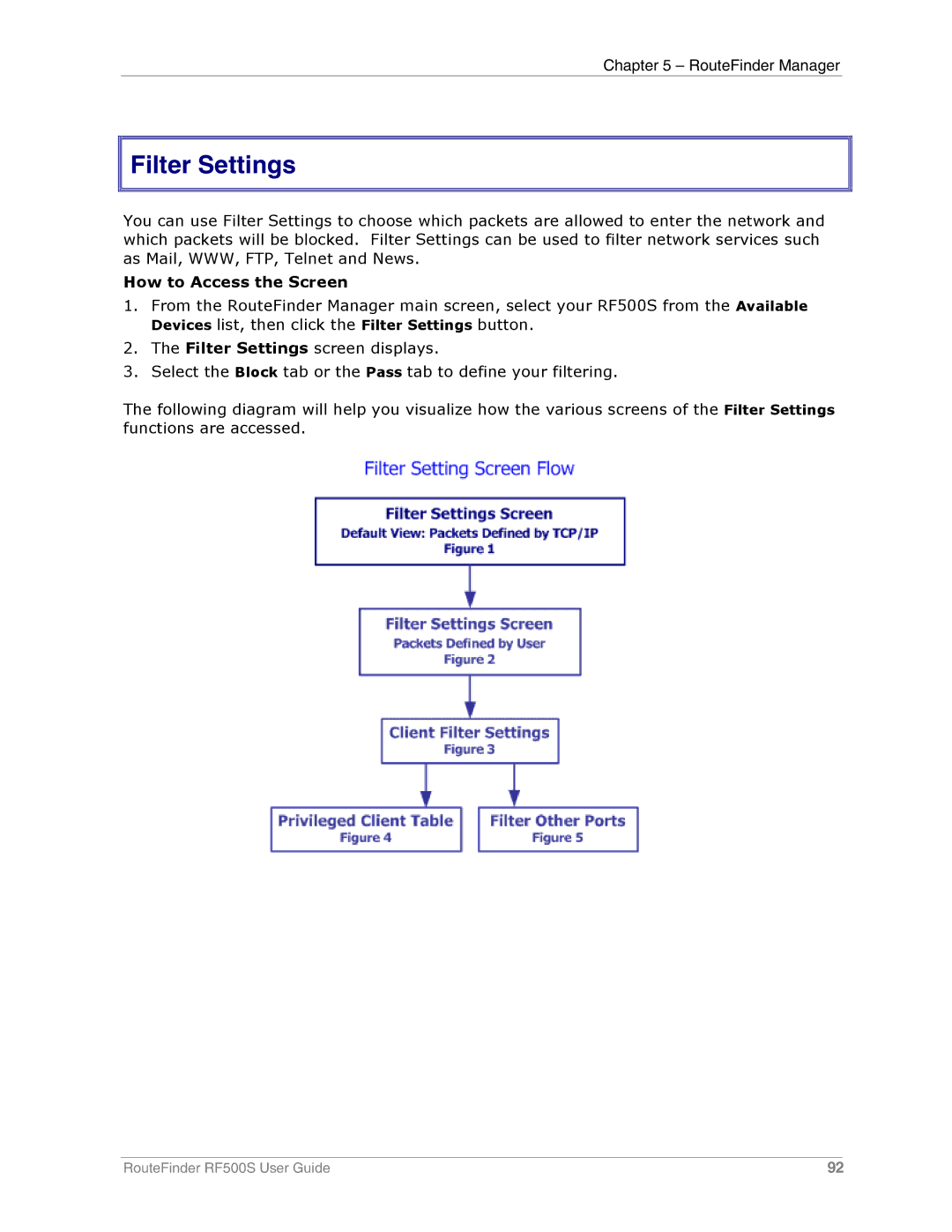 Multi-Tech Systems RF500S manual Filter Settings, How to Access the Screen 