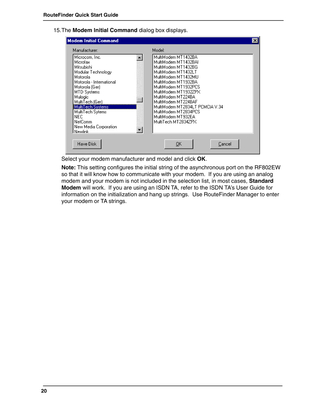 Multi-Tech Systems RF802EW quick start RouteFinder Quick Start Guide 