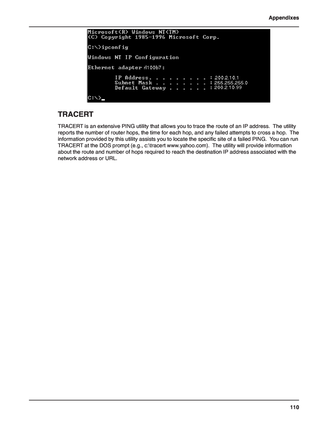 Multi-Tech Systems RF802EW manual Tracert, Appendixes 