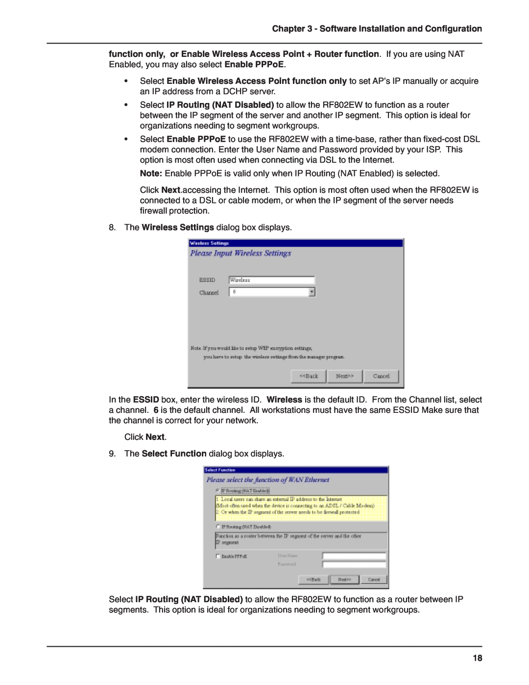 Multi-Tech Systems RF802EW manual Software Installation and Configuration, The Wireless Settings dialog box displays 