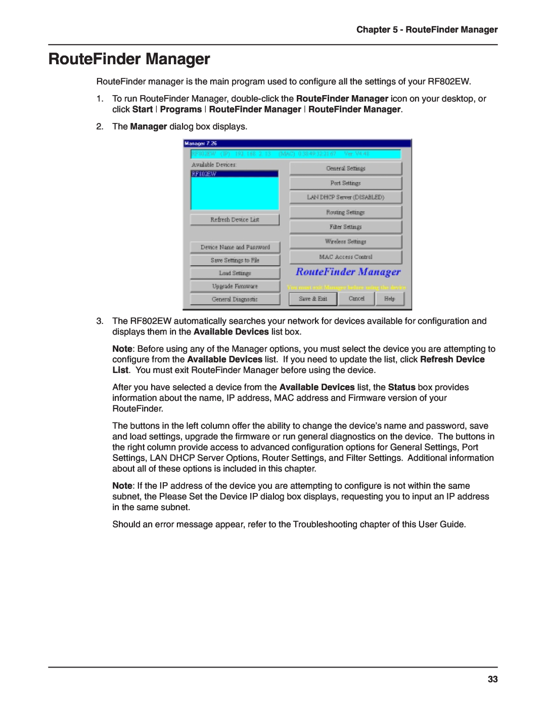 Multi-Tech Systems RF802EW manual RouteFinder Manager 