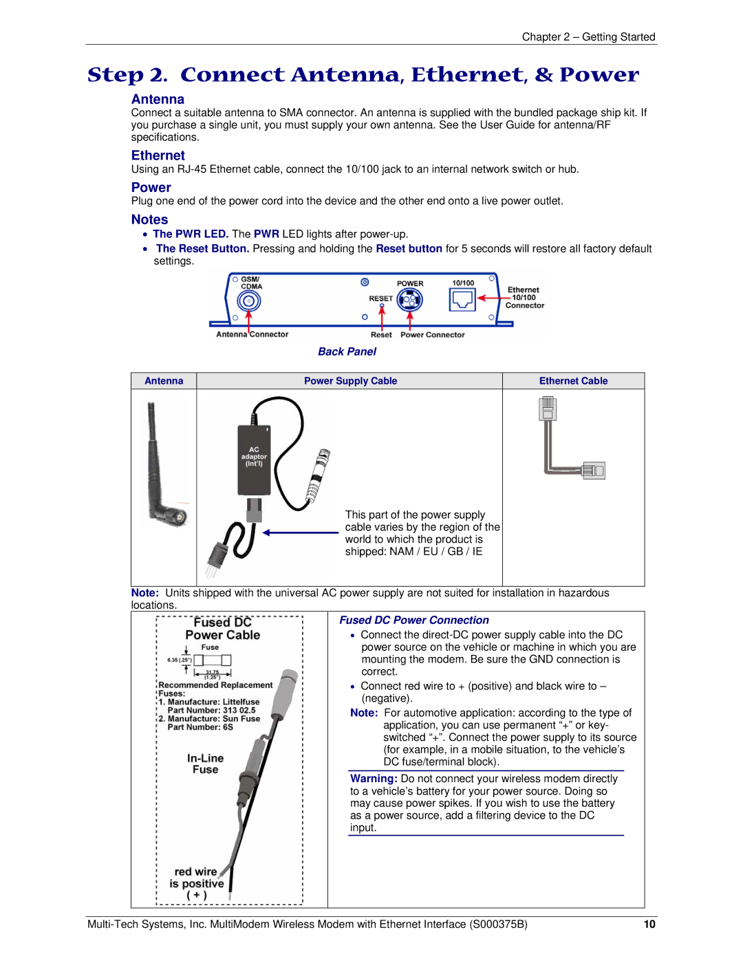 Multi-Tech Systems RJ-9, RJ-45 manual Connect Antenna, Ethernet, & Power 