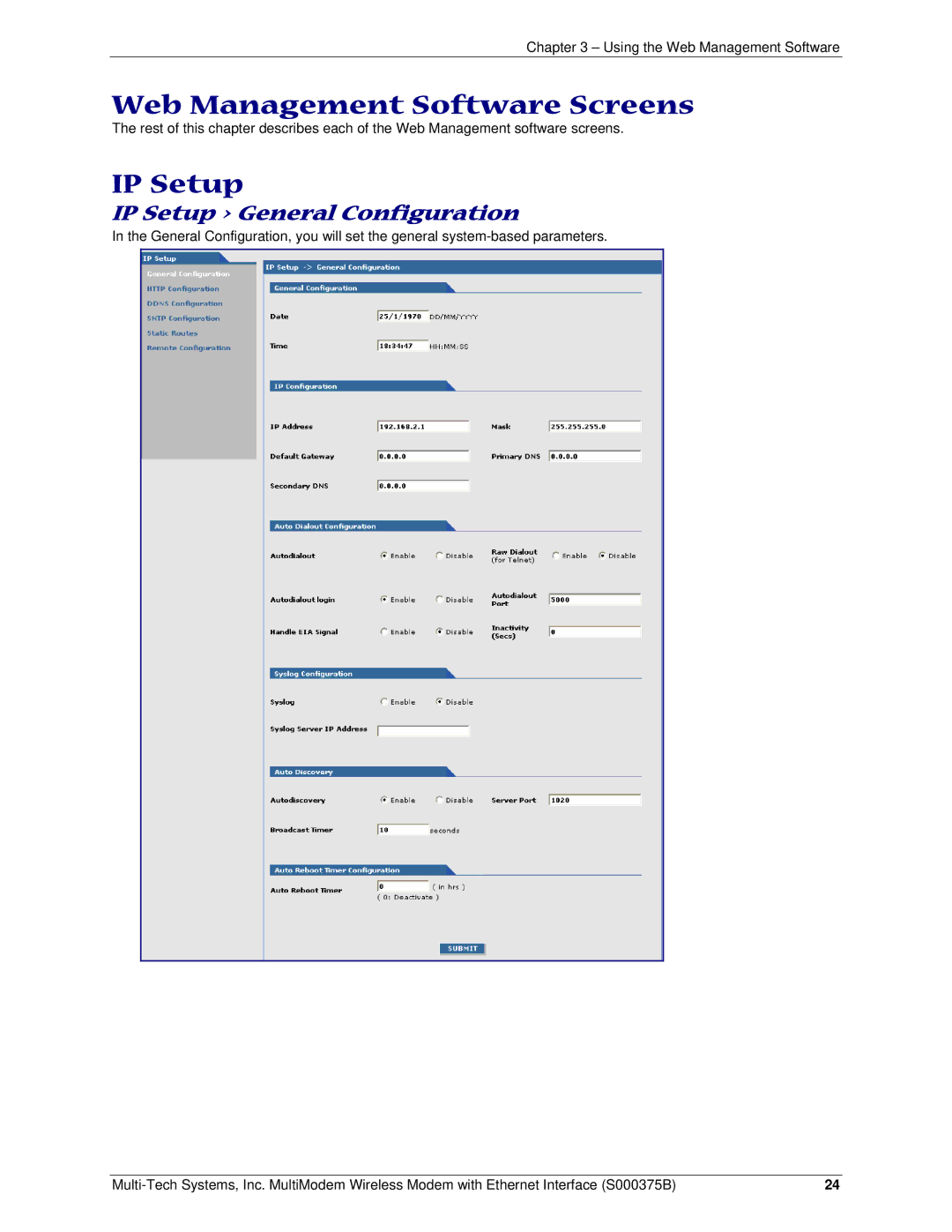 Multi-Tech Systems RJ-9, RJ-45 manual Web Management Software Screens, IP Setup 