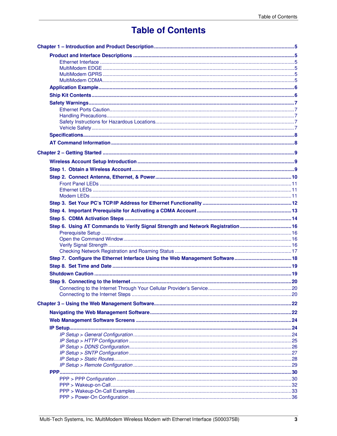 Multi-Tech Systems RJ-45, RJ-9 manual Table of Contents 