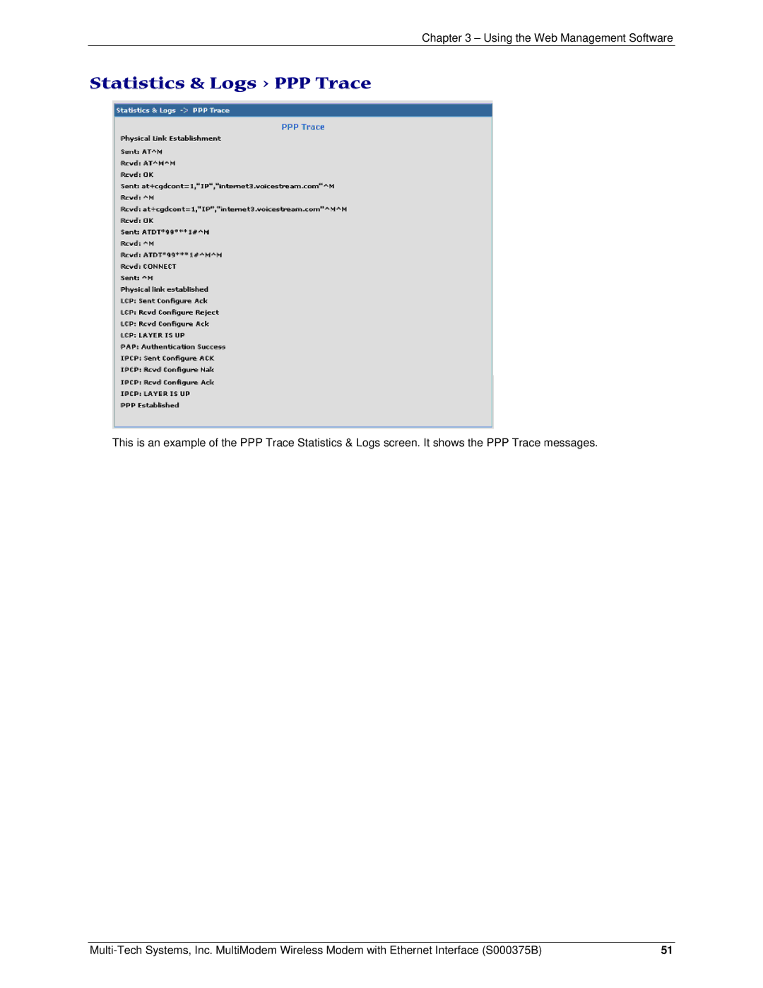 Multi-Tech Systems RJ-45, RJ-9 manual Statistics & Logs PPP Trace 