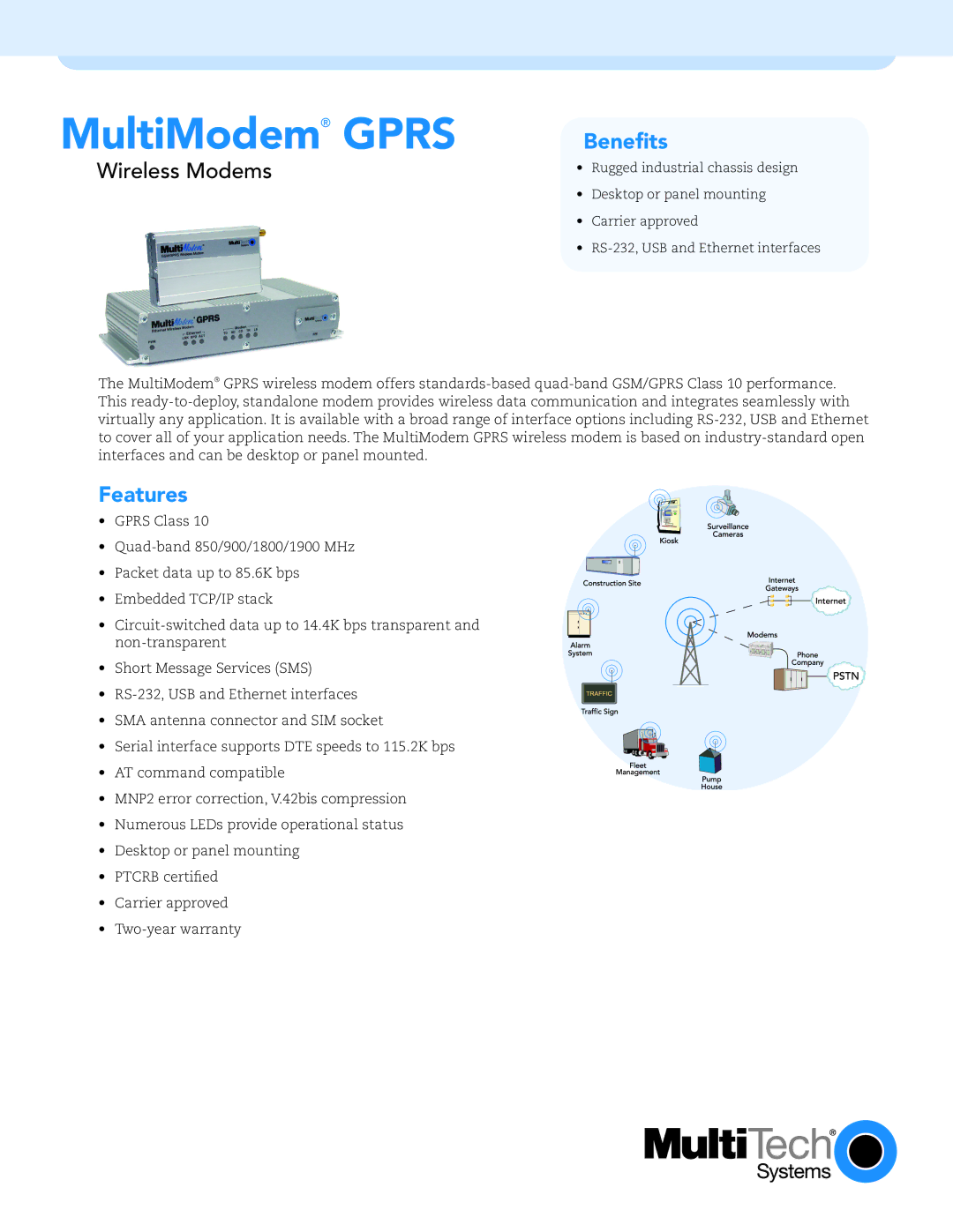 Multi-Tech Systems DE-15, RS-232 warranty MultiModem Gprs 