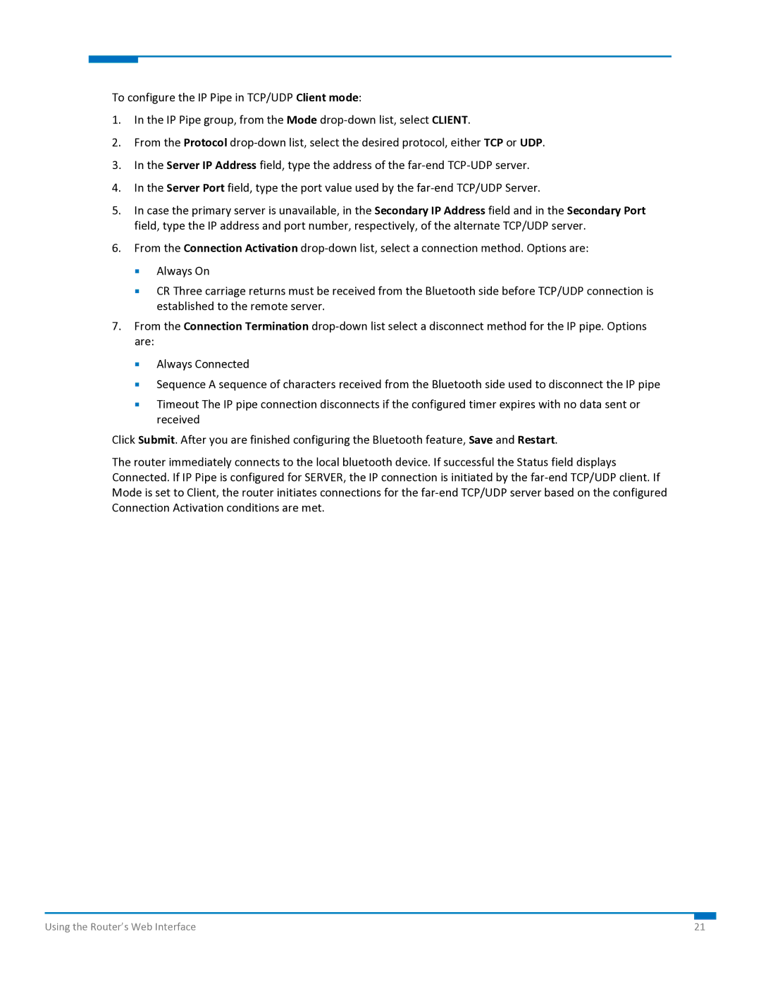 Multi-Tech Systems S000573A manual Using the Router’s Web Interface 