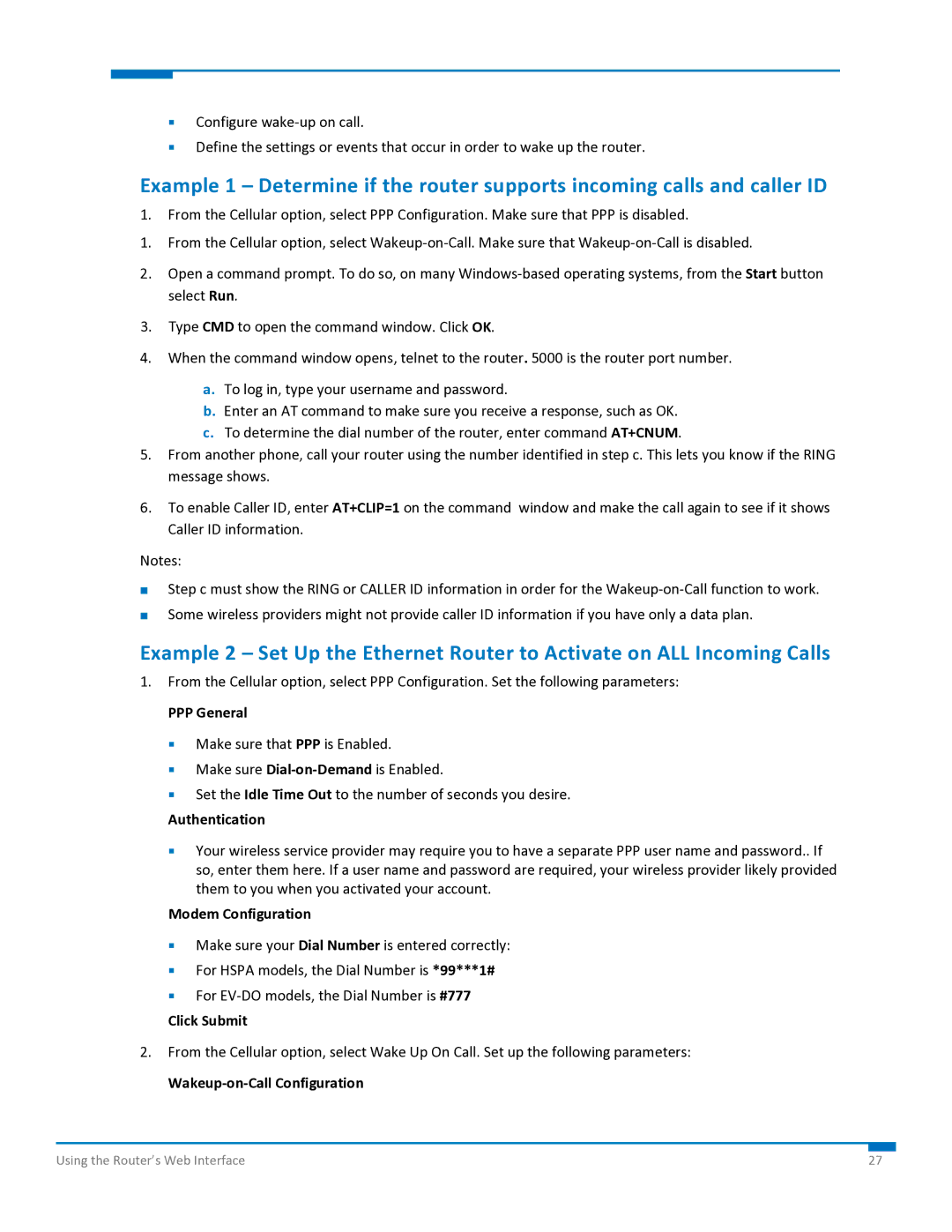 Multi-Tech Systems S000573A PPP General, Authentication, Modem Configuration, Click Submit, Wakeup‐on‐Call Configuration 