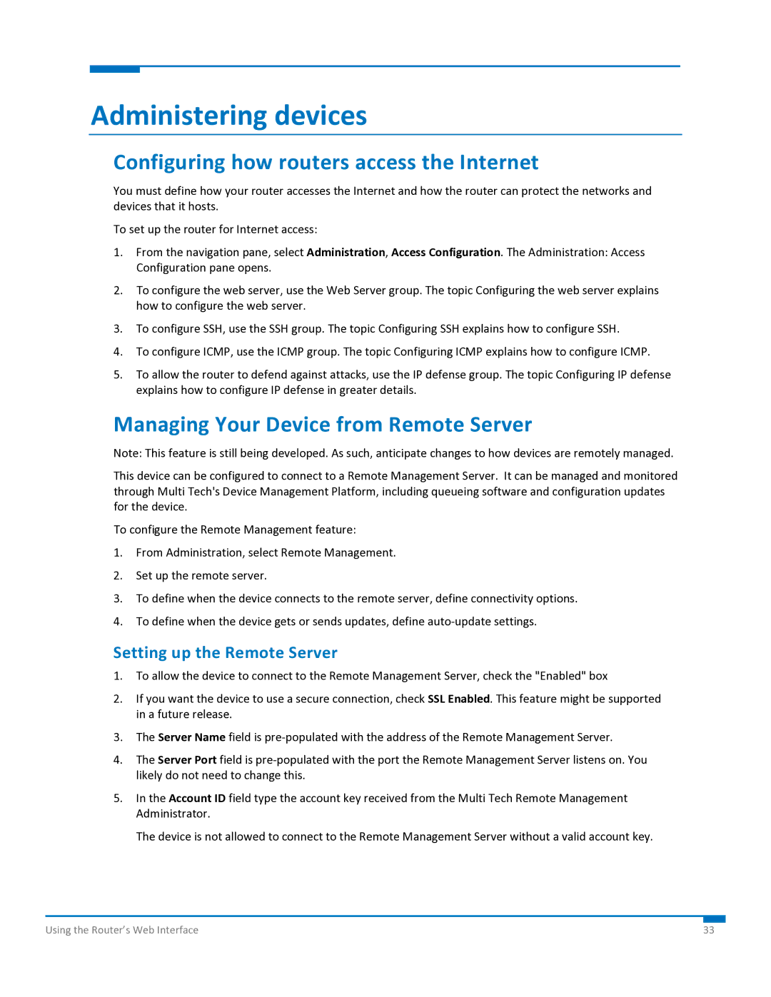 Multi-Tech Systems S000573A manual Administering devices, Configuring how routers access the Internet 