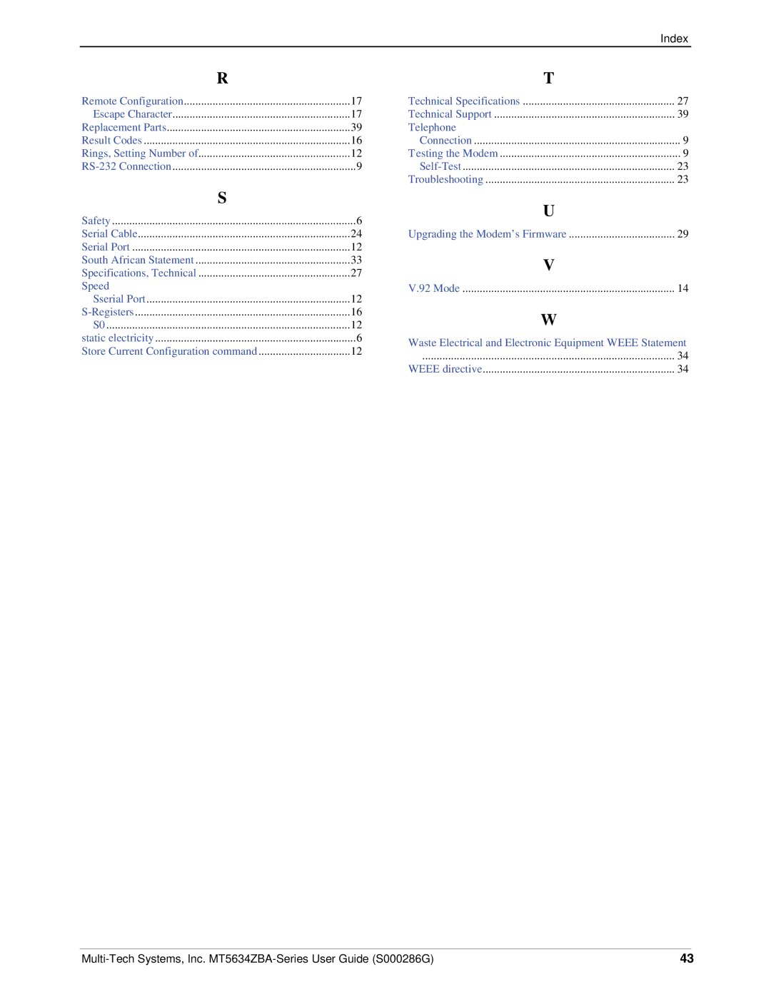 Multi-Tech Systems MT5634ZBA-V-V92 manual Speed 