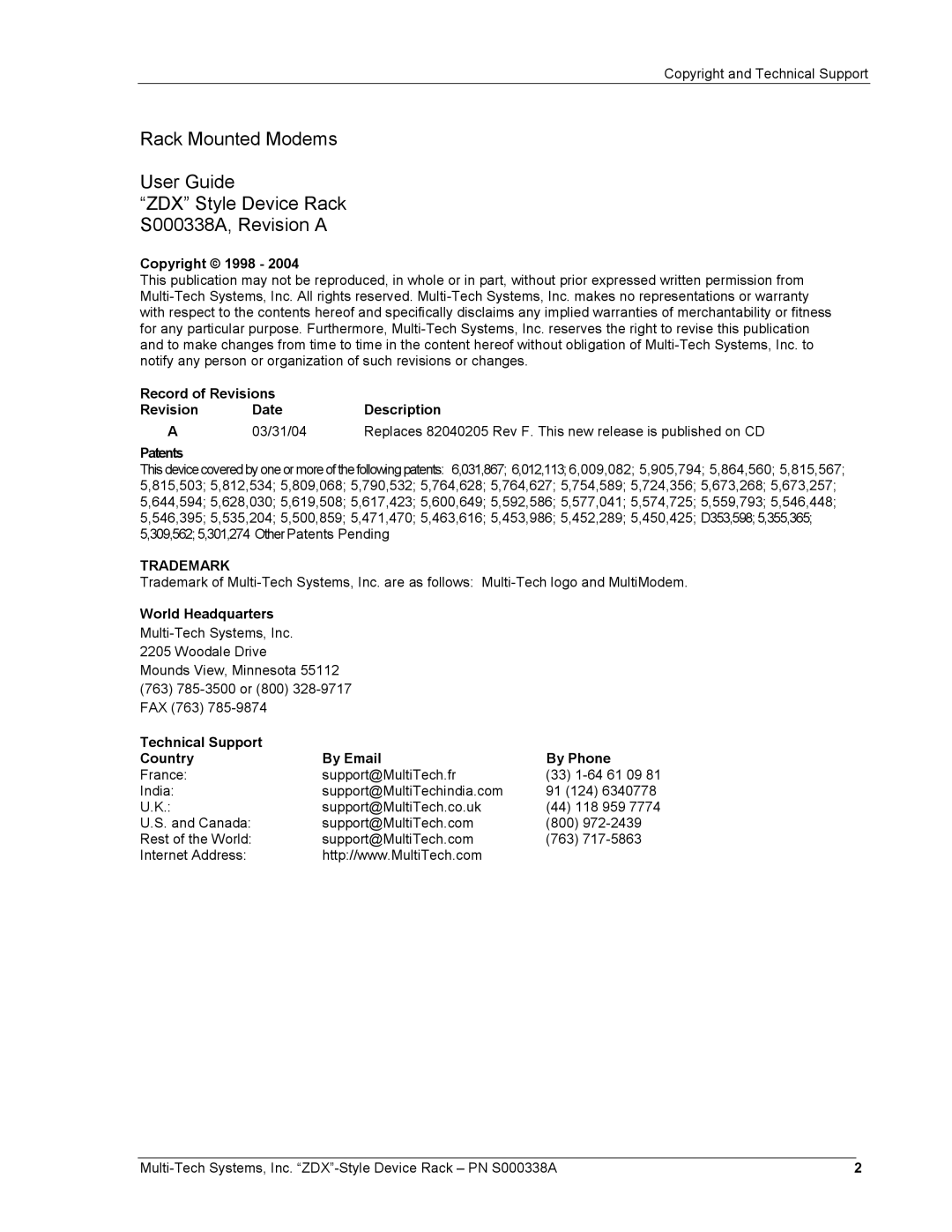 Multi-Tech Systems ZDX Series manual Trademark 