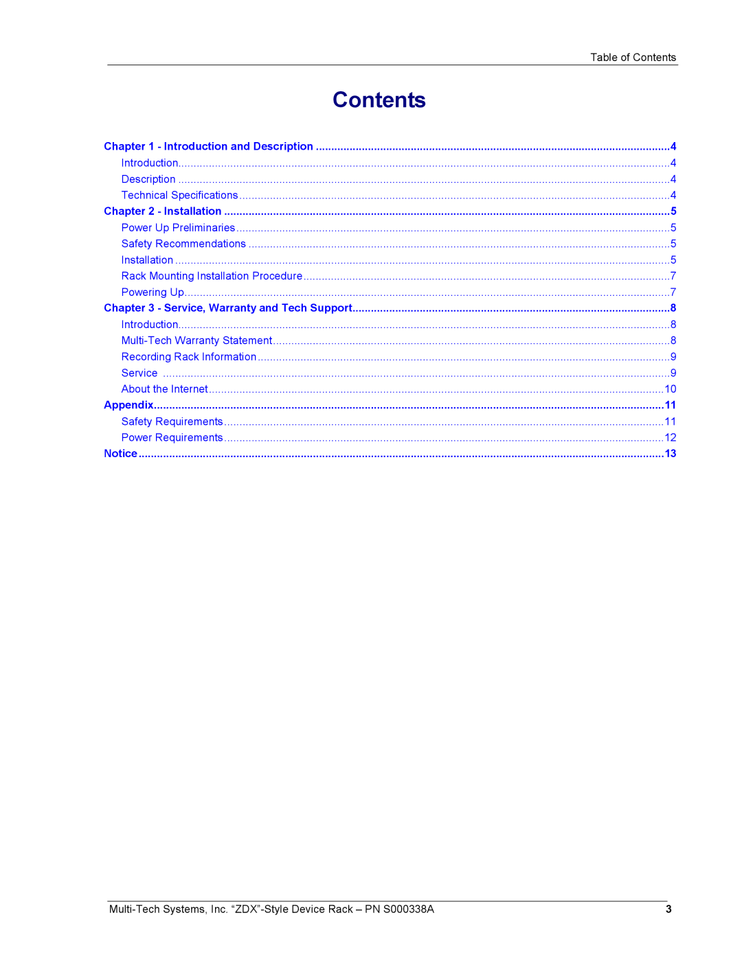 Multi-Tech Systems ZDX Series manual Contents 