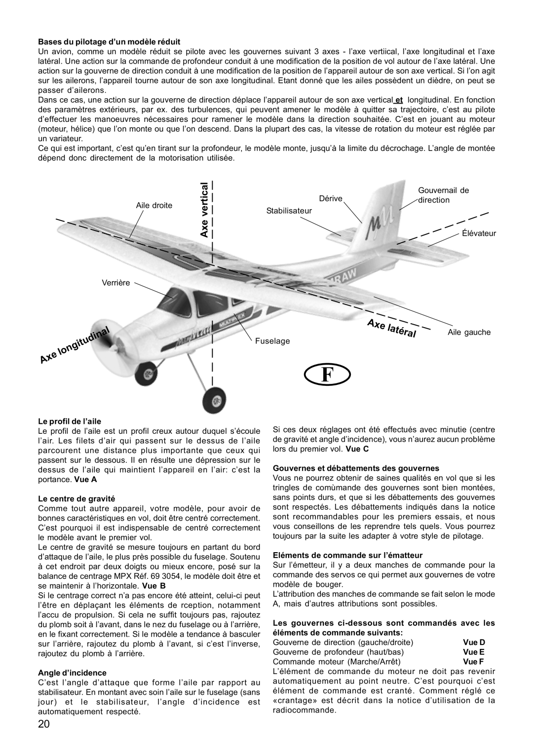 Multiplex Technology 21 4211 manual Axe Longitudinal, Bases du pilotage d’un modèle réduit 