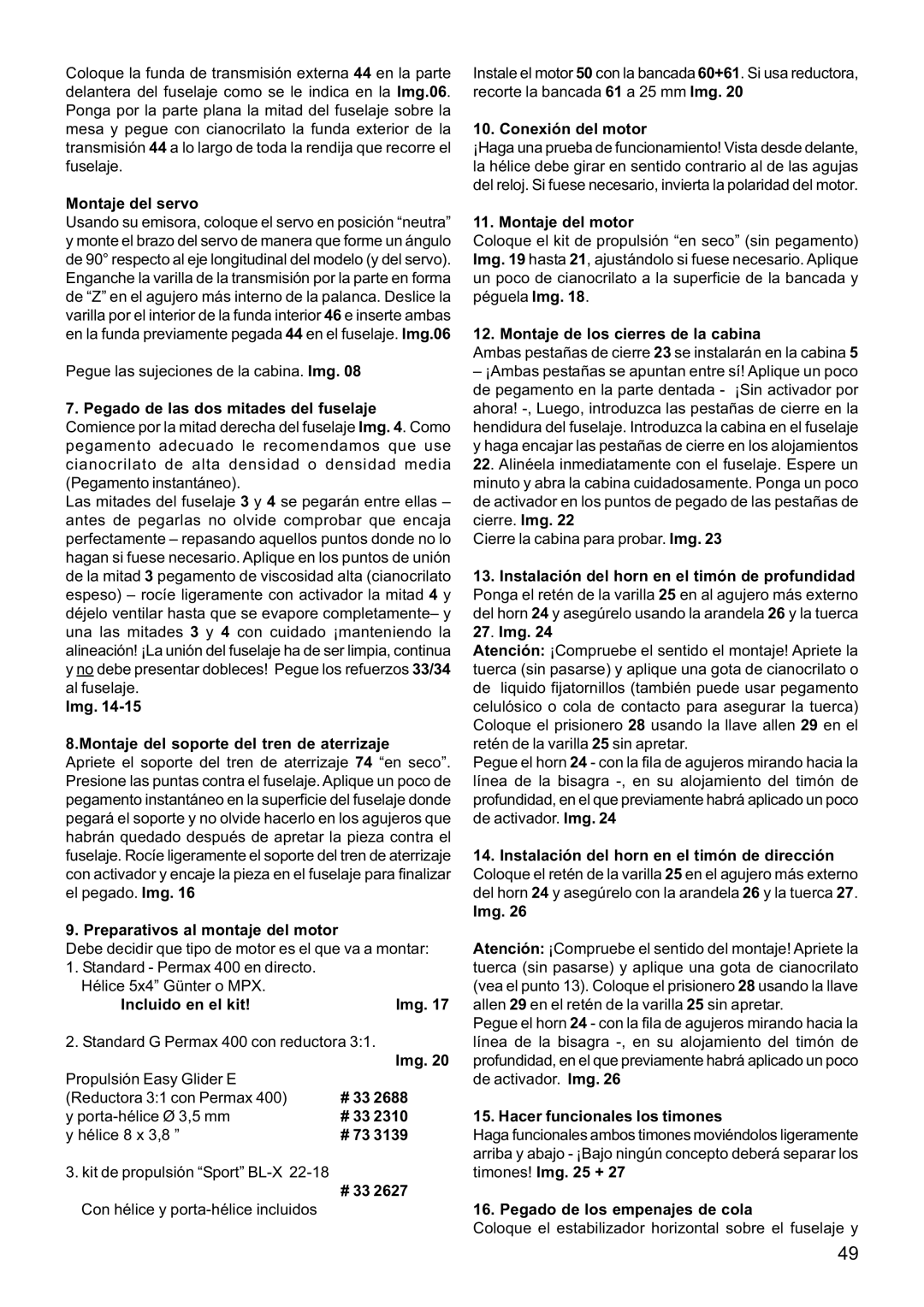 Multiplex Technology 21 4211 manual Img Montaje del soporte del tren de aterrizaje, Preparativos al montaje del motor 