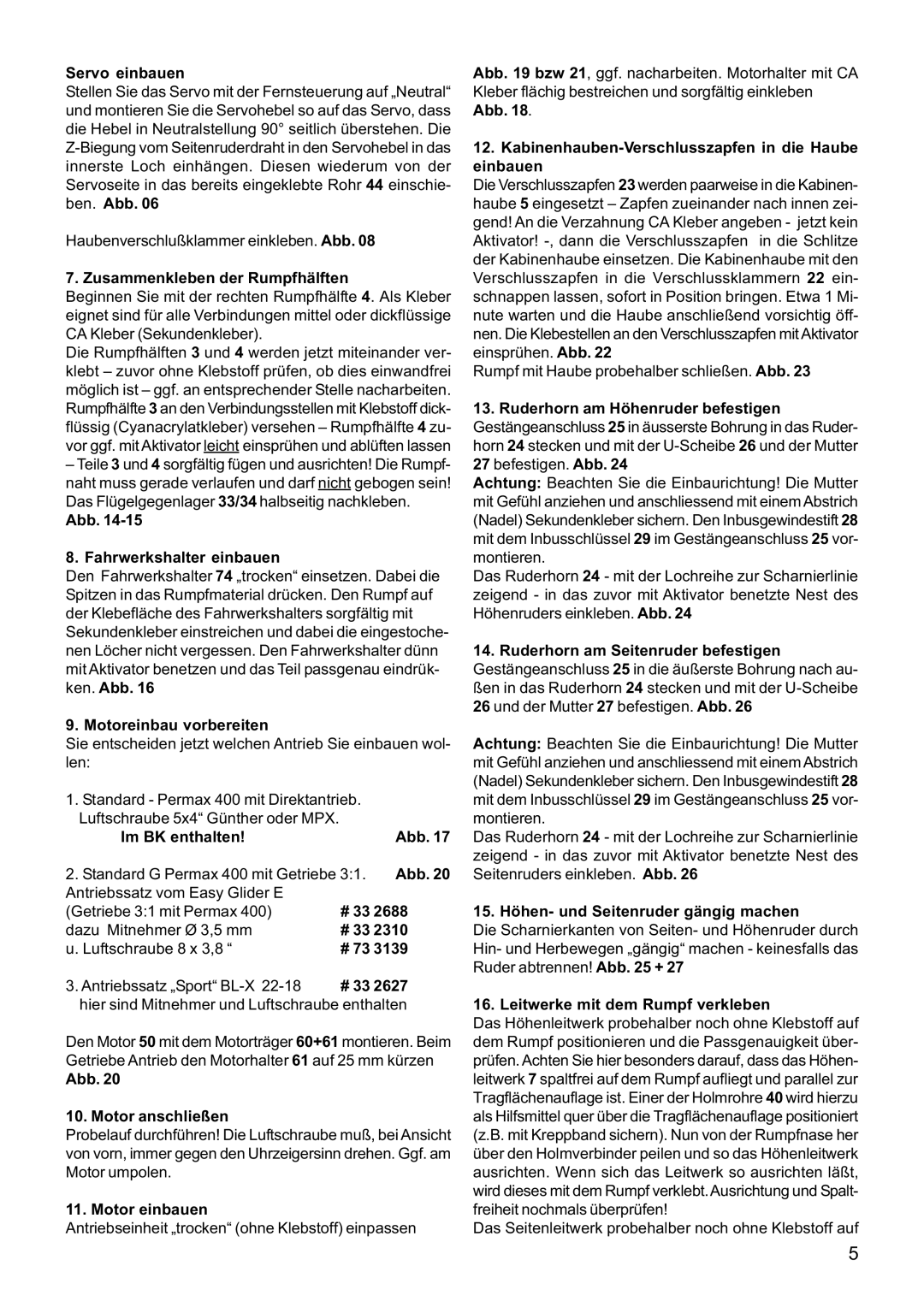 Multiplex Technology 21 4211 Zusammenkleben der Rumpfhälften, Abb Fahrwerkshalter einbauen, Motoreinbau vorbereiten, # 33 