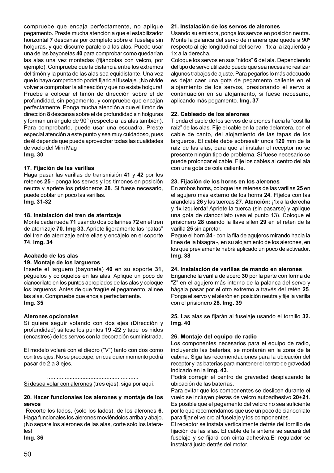 Multiplex Technology 21 4211 Img Fijación de las varillas, Img Instalación del tren de aterrizaje, Img Alerones opcionales 