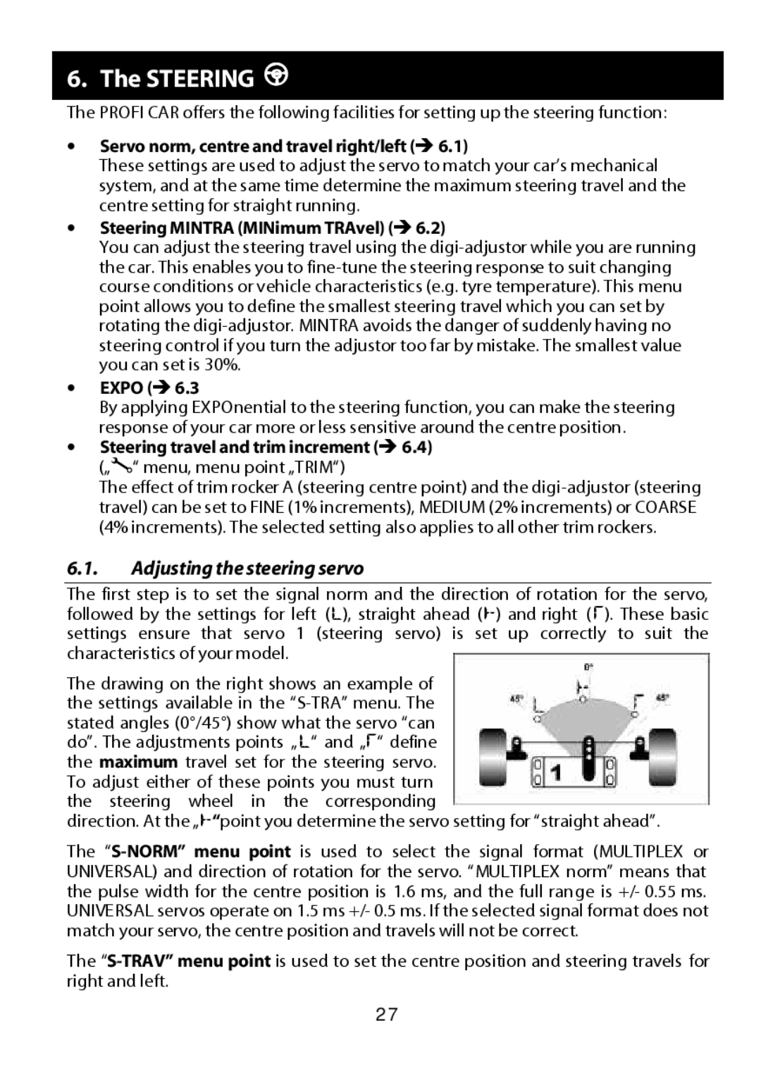 Multiplex Technology 301 manual Steering L, Adjusting the steering servo 