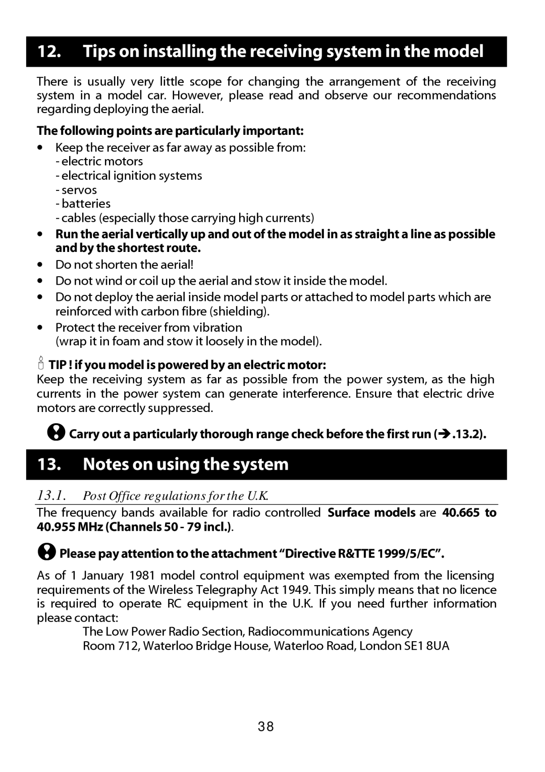 Multiplex Technology 301 Tips on installing the receiving system in the model, Following points are particularly important 