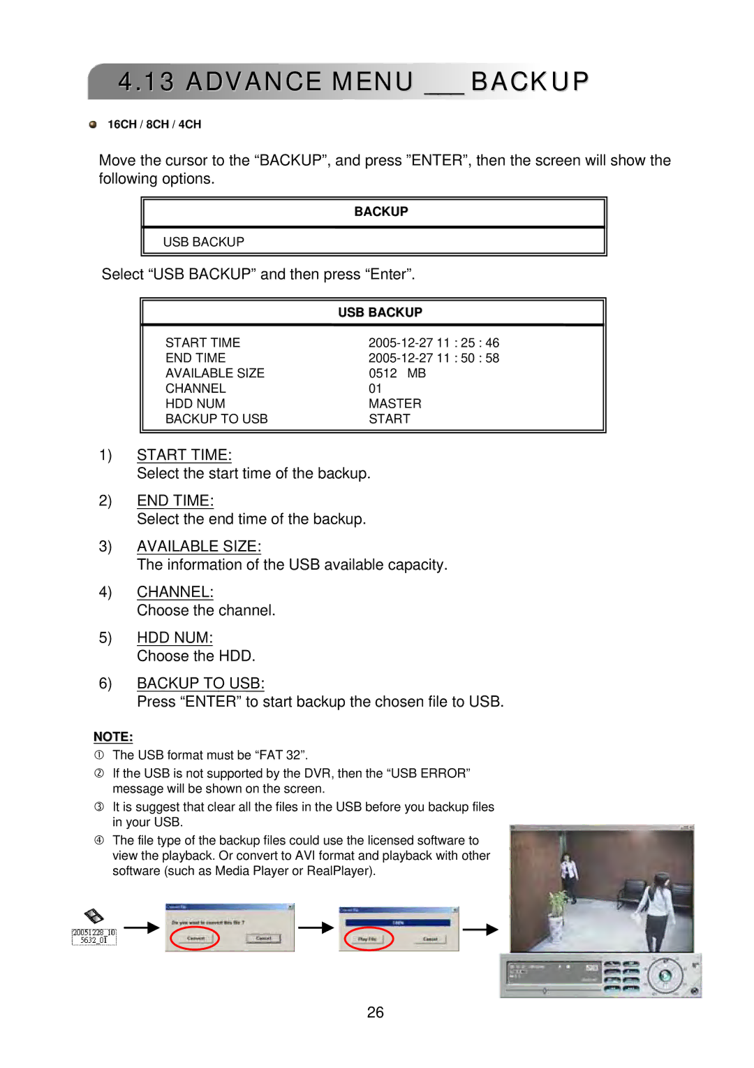 Multiplex Technology 4CH, 8CH, 16CH user manual Advance Menu Backup 