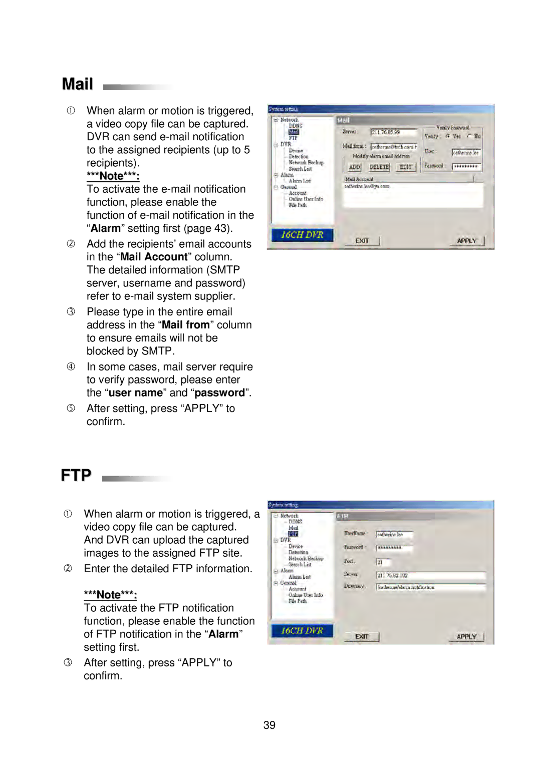 Multiplex Technology 8CH, 16CH, 4CH user manual Mail, Ftp 