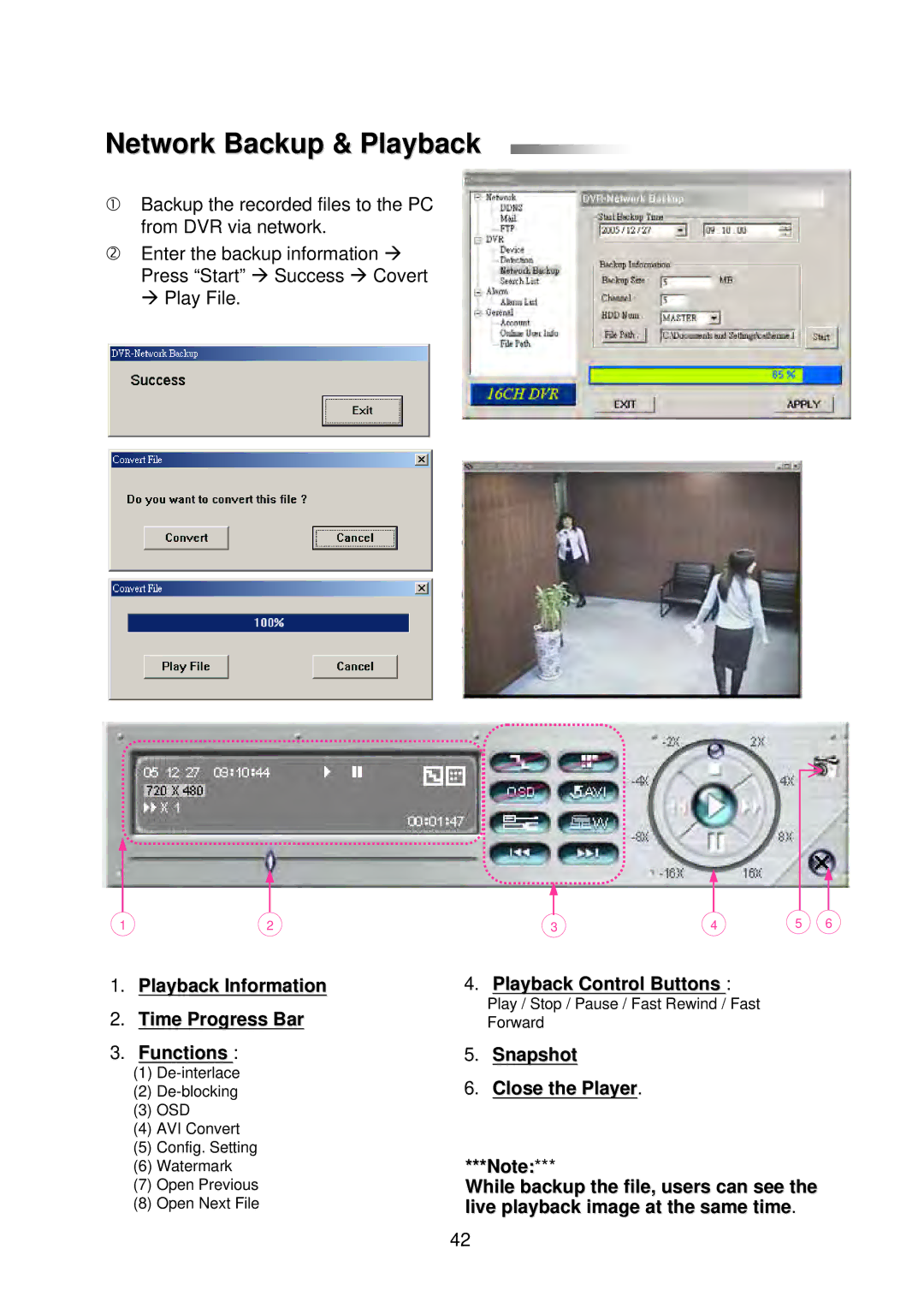 Multiplex Technology 8CH, 16CH, 4CH user manual Network Backup & Playback, Playback Information Time Progress Bar Functions 