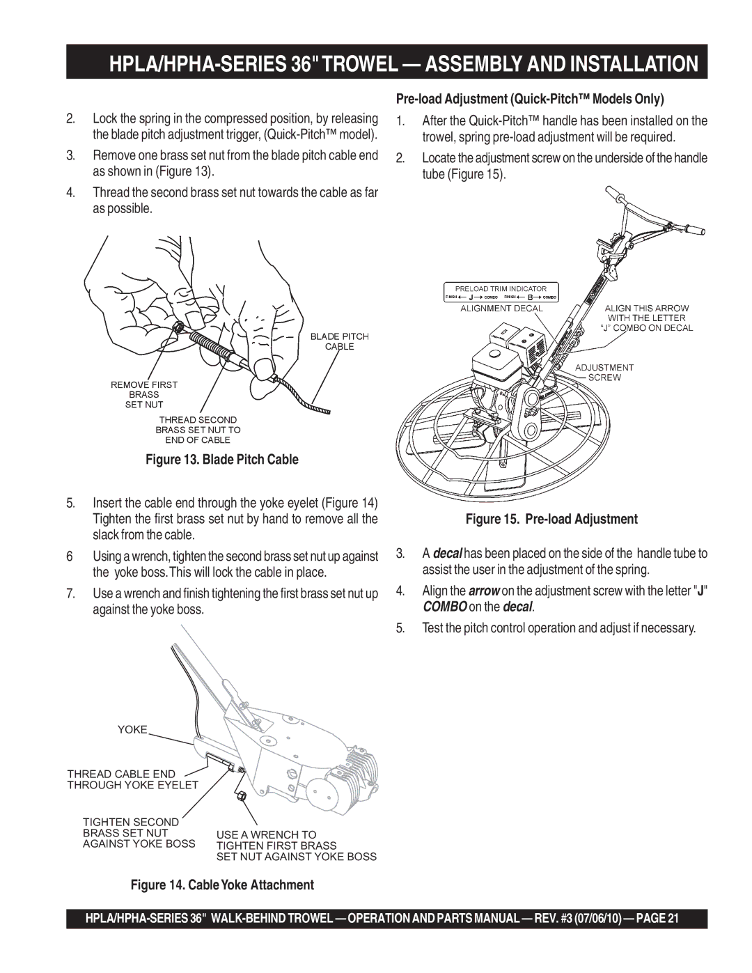 Multiquip 21362 manual Insert the cable end through the yoke eyelet Figure, Slack from the cable, Against the yoke boss 