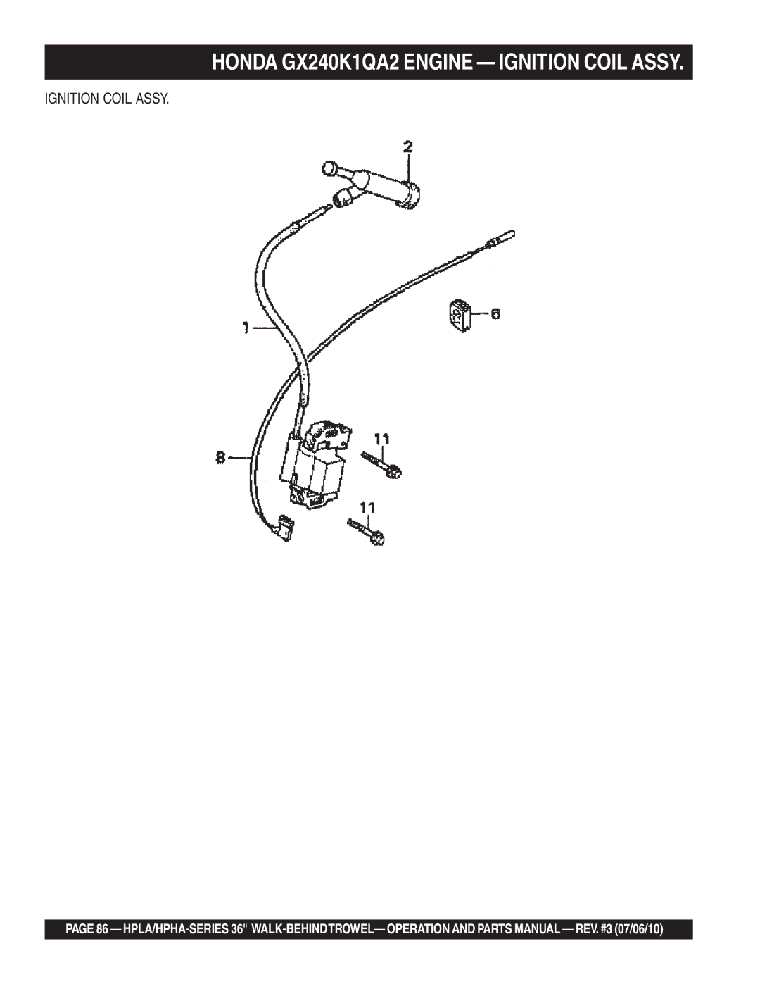 Multiquip 21362 manual Honda GX240K1QA2 Engine Ignition Coil Assy 