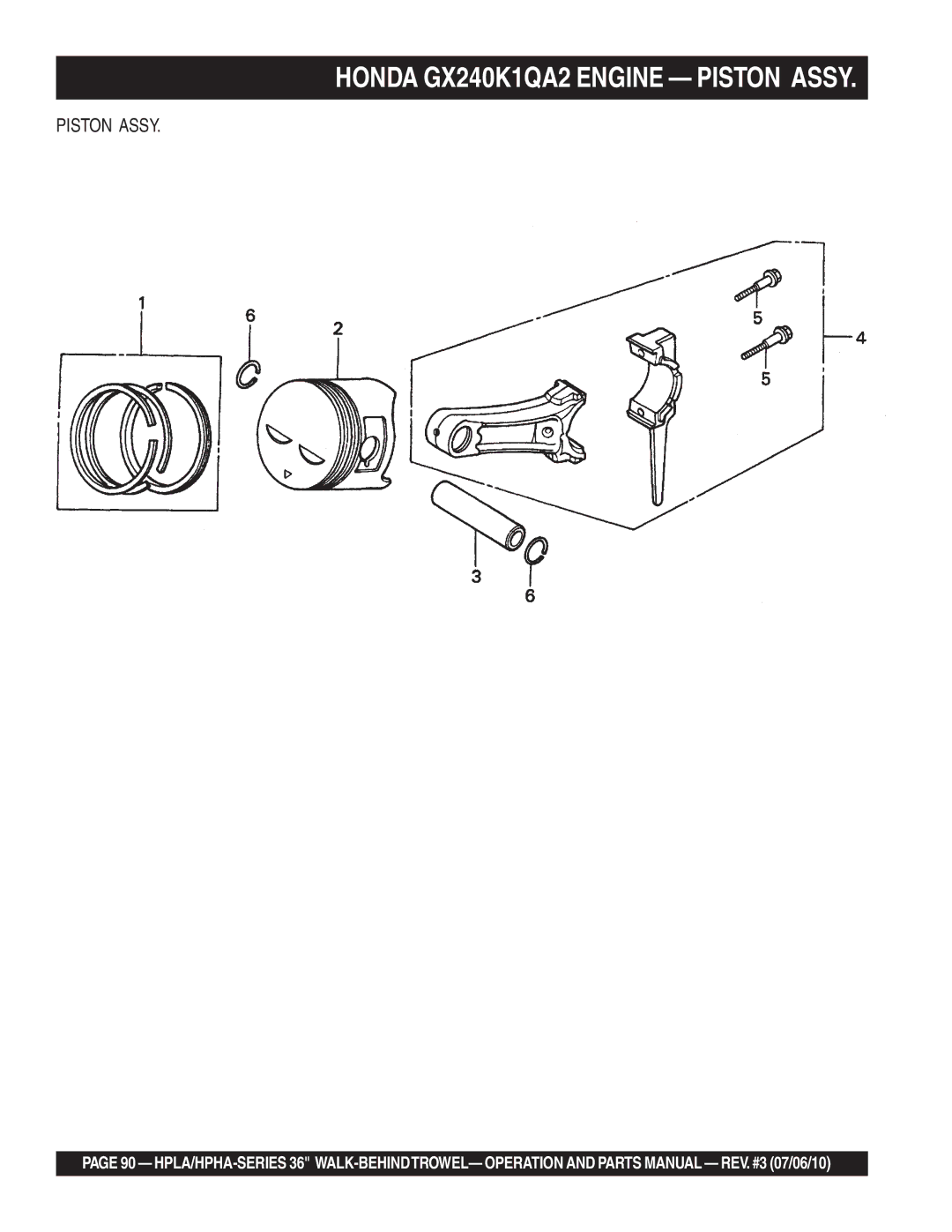 Multiquip 21362 manual Honda GX240K1QA2 Engine Piston Assy 