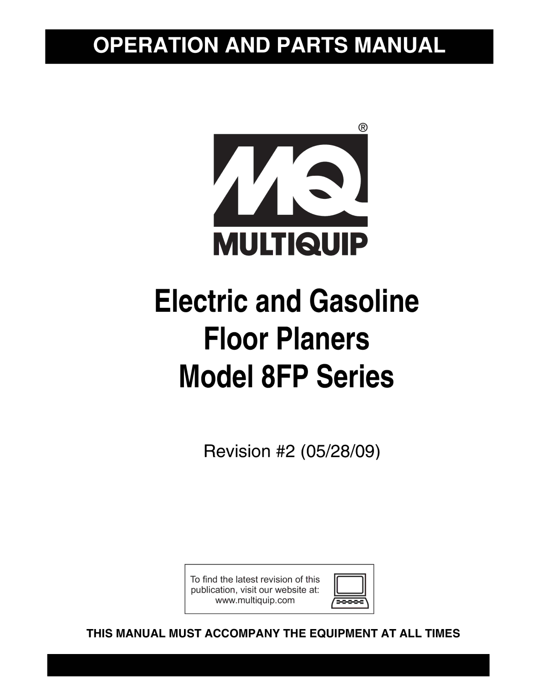 Multiquip manual Electric and Gasoline Floor Planers Model 8FP Series 