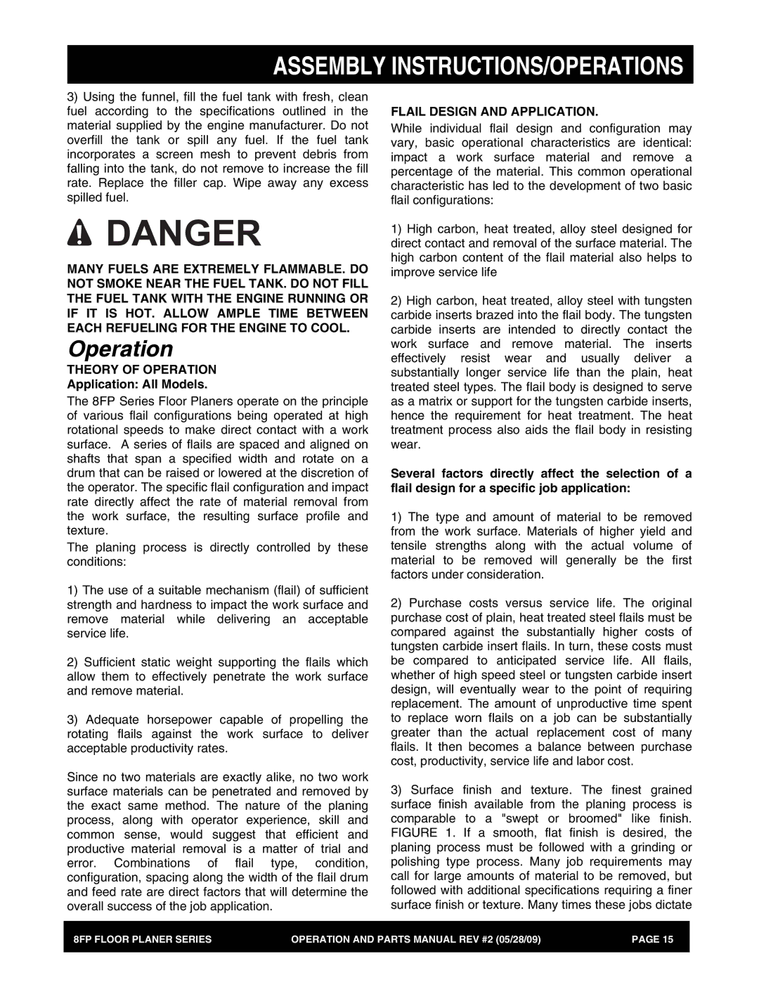 Multiquip 8FP Series manual Theory of Operation, Flail Design and Application 