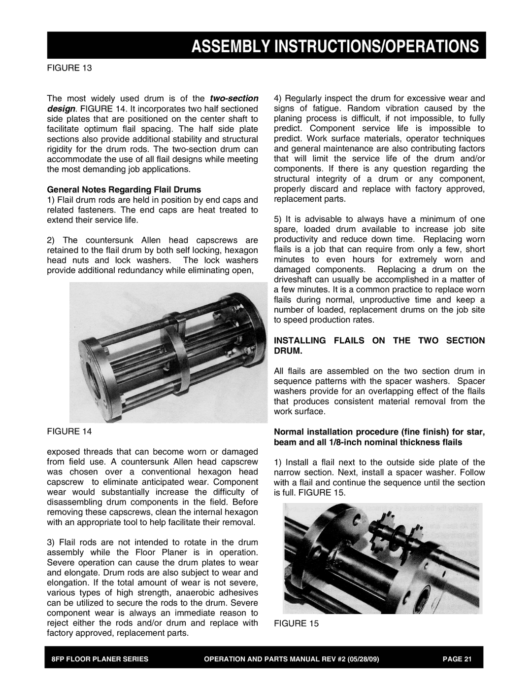 Multiquip 8FP Series manual General Notes Regarding Flail Drums, Installing Flails on the TWO Section Drum 