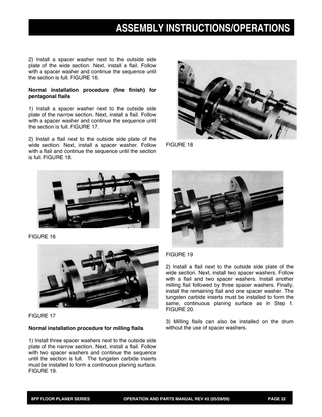 Multiquip 8FP Series manual Normal installation procedure for milling flails 