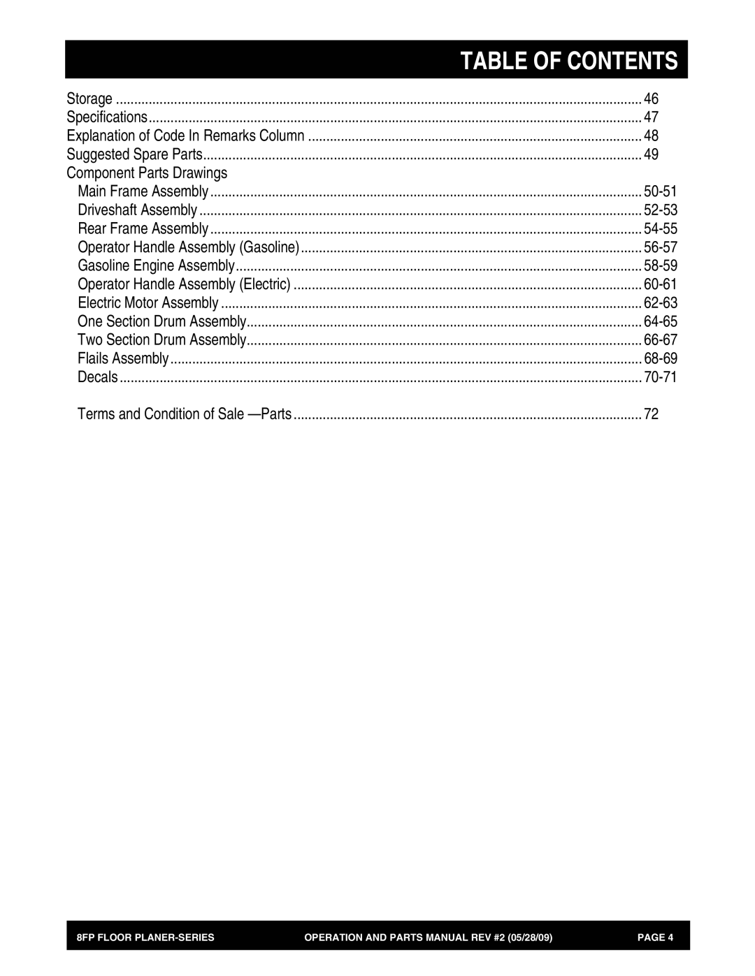 Multiquip 8FP Series manual Table of Contents 