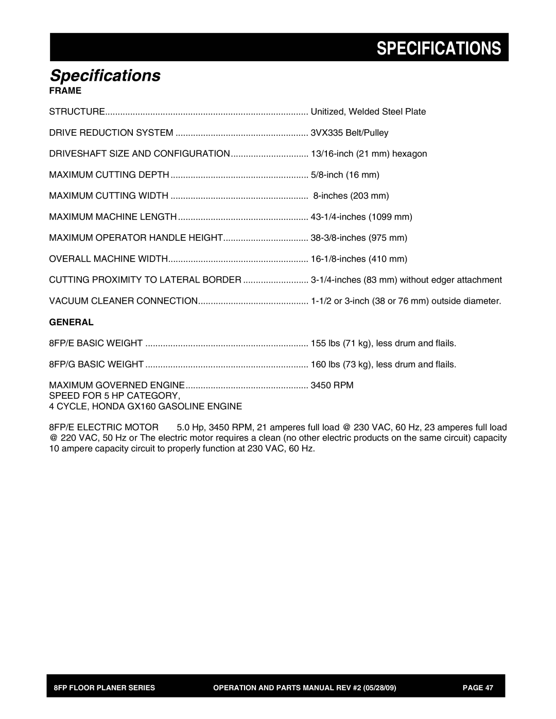 Multiquip 8FP Series manual Frame, General 