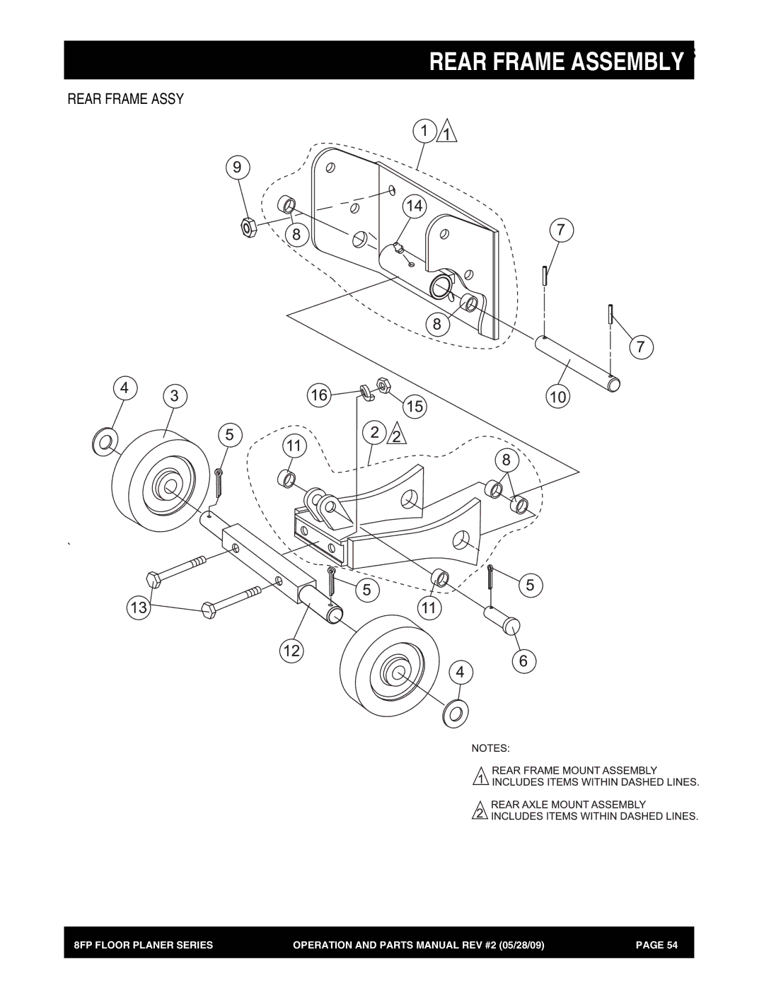 Multiquip 8FP Series manual Rear Frame Assembly, Rear Frame Assy 