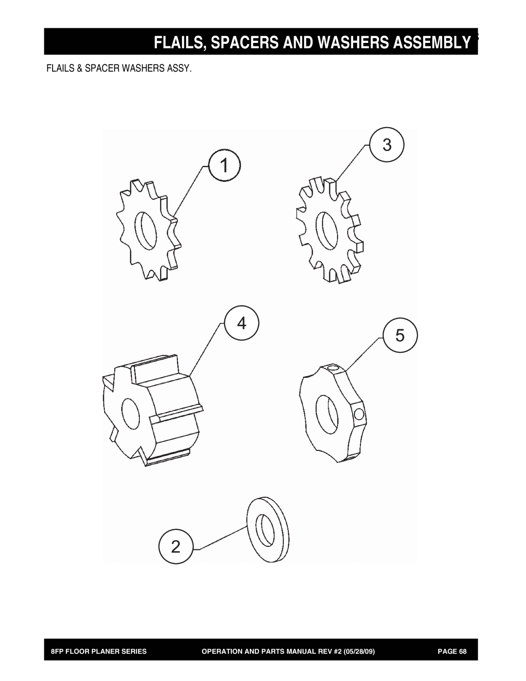 Multiquip 8FP Series manual FLAILS, Spacers and Washers Assembly, Flails & Spacer Washers Assy 