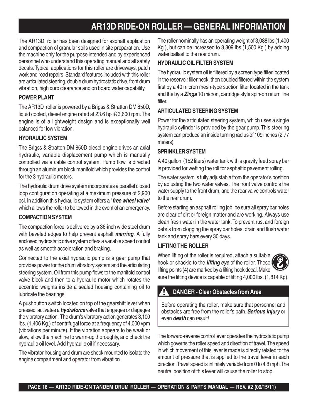 Multiquip manual AR13D RIDE-ON Roller General Information, Power Plant 