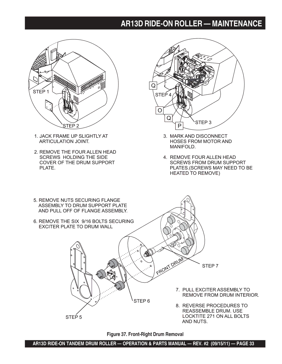 Multiquip AR13D manual Front-Right Drum Removal 