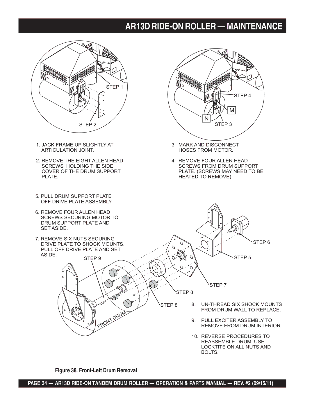 Multiquip AR13D manual Front-Left Drum Removal 