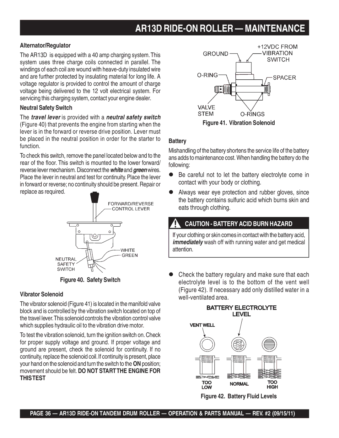 Multiquip AR13D manual Alternator/Regulator, Neutral Safety Switch 