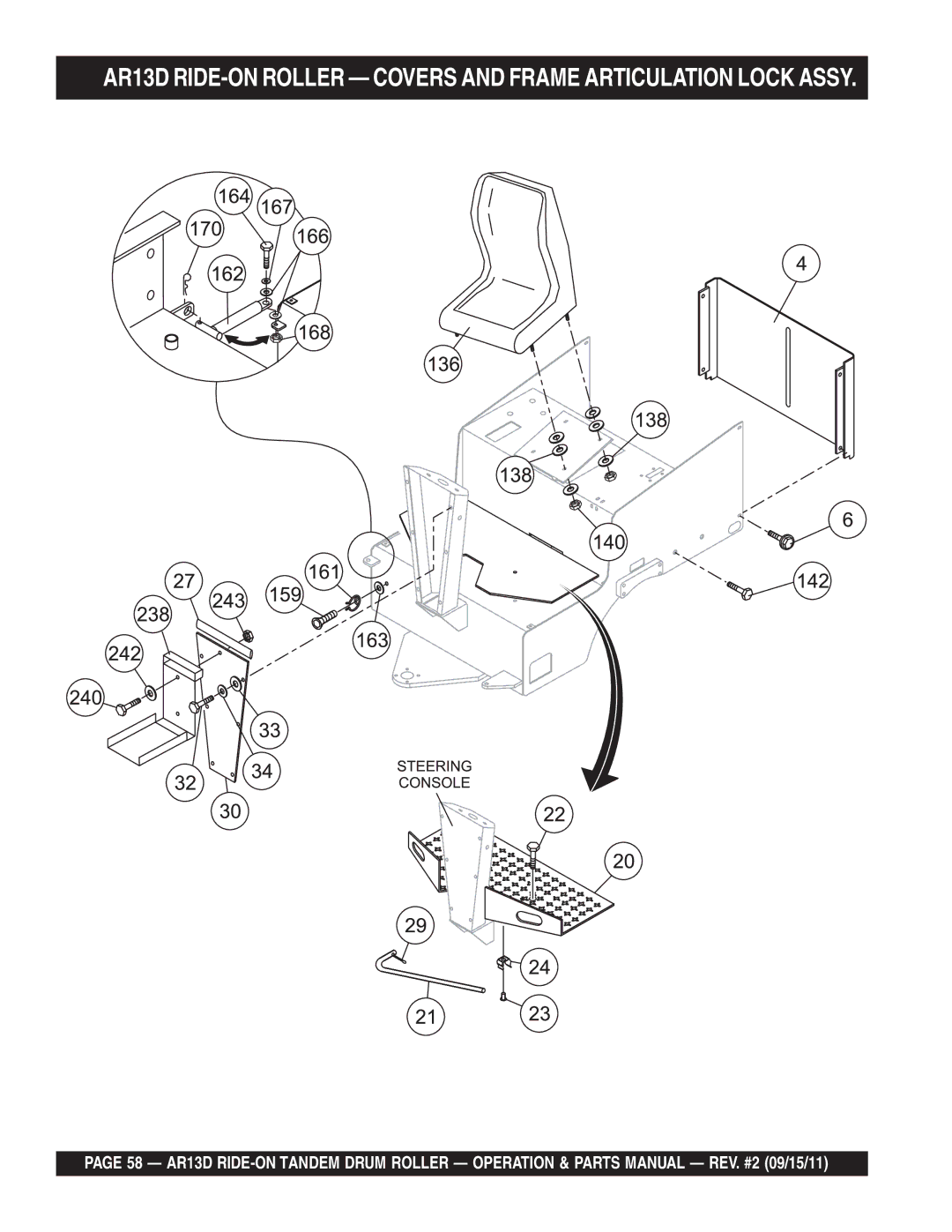 Multiquip manual AR13D RIDE-ON Roller Covers and Frame Articulation Lock Assy 