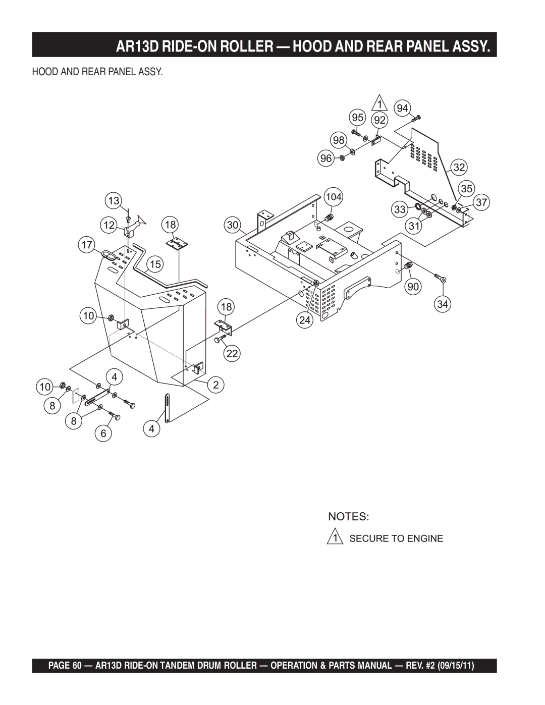 Multiquip manual AR13D RIDE-ON Roller Hood and Rear Panel Assy 