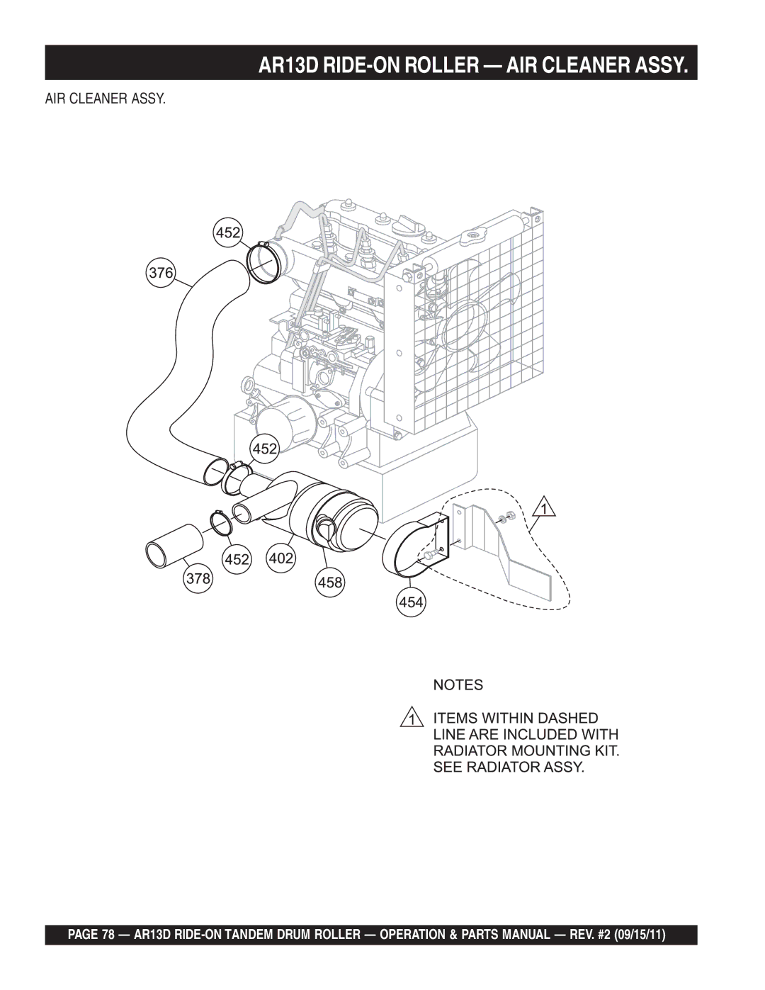 Multiquip manual AR13D RIDE-ON Roller AIR Cleaner Assy 