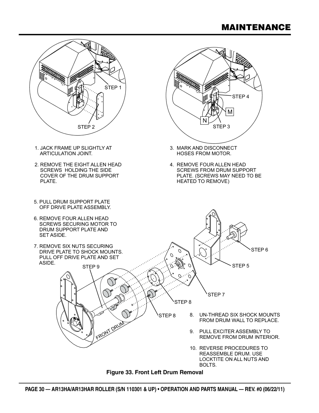 Multiquip AR13HAR manual Front Left Drum Removal 