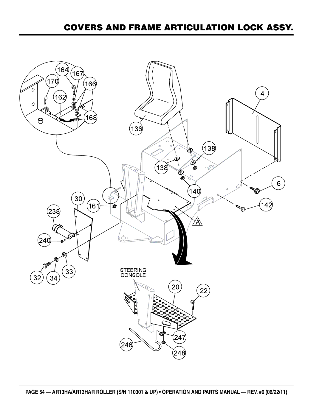 Multiquip AR13HAR manual Covers and Frame Articulation Lock assy 