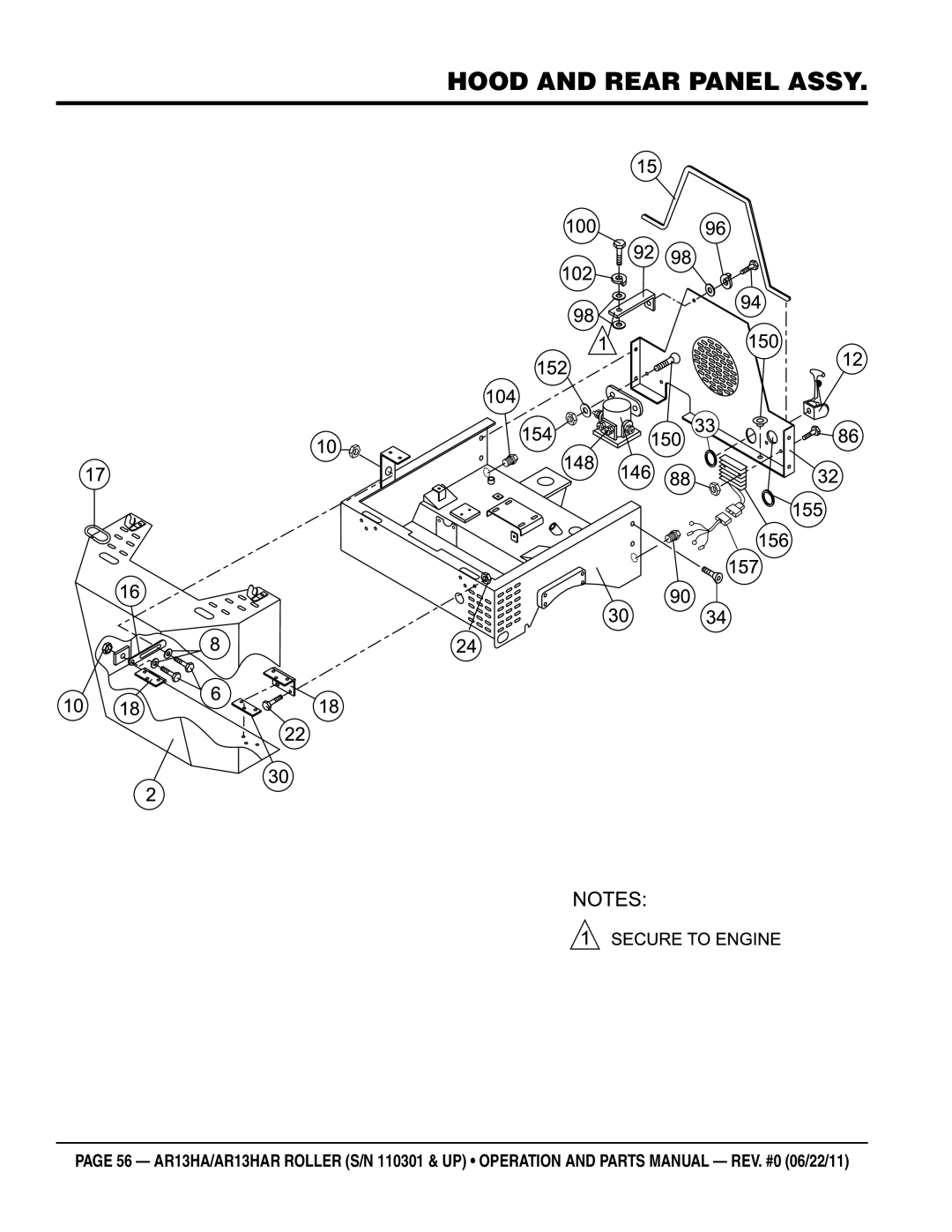 Multiquip AR13HAR manual Hood and rear panel assy 