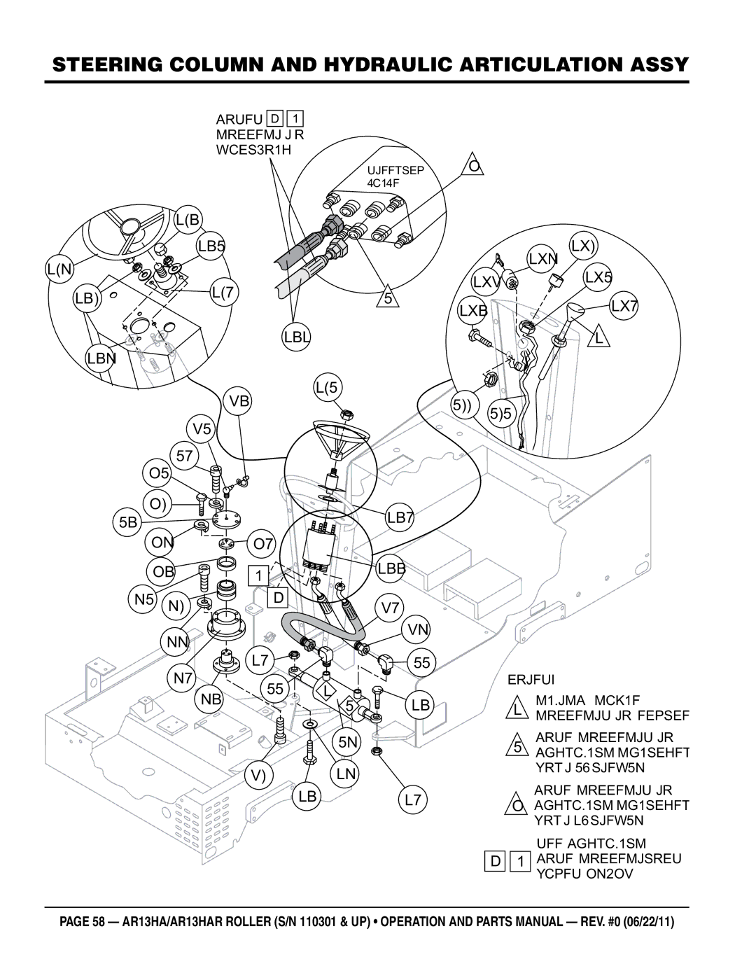 Multiquip AR13HAR manual Steering Column and Hydraulic Articulation assy 