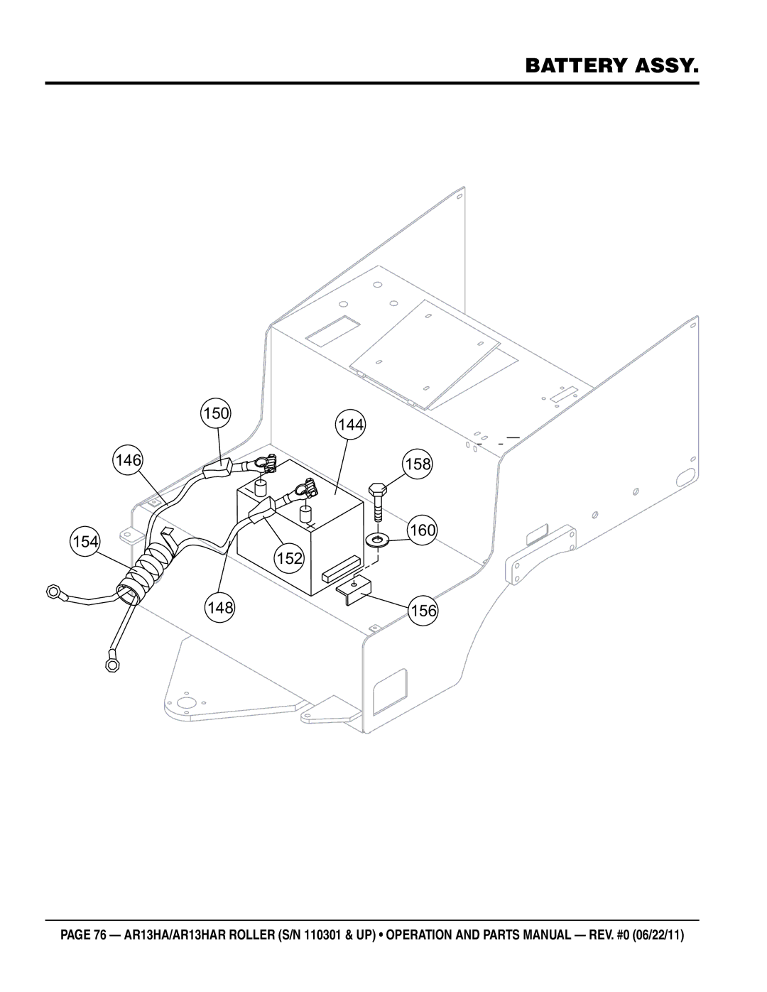 Multiquip AR13HAR manual Battery assy 