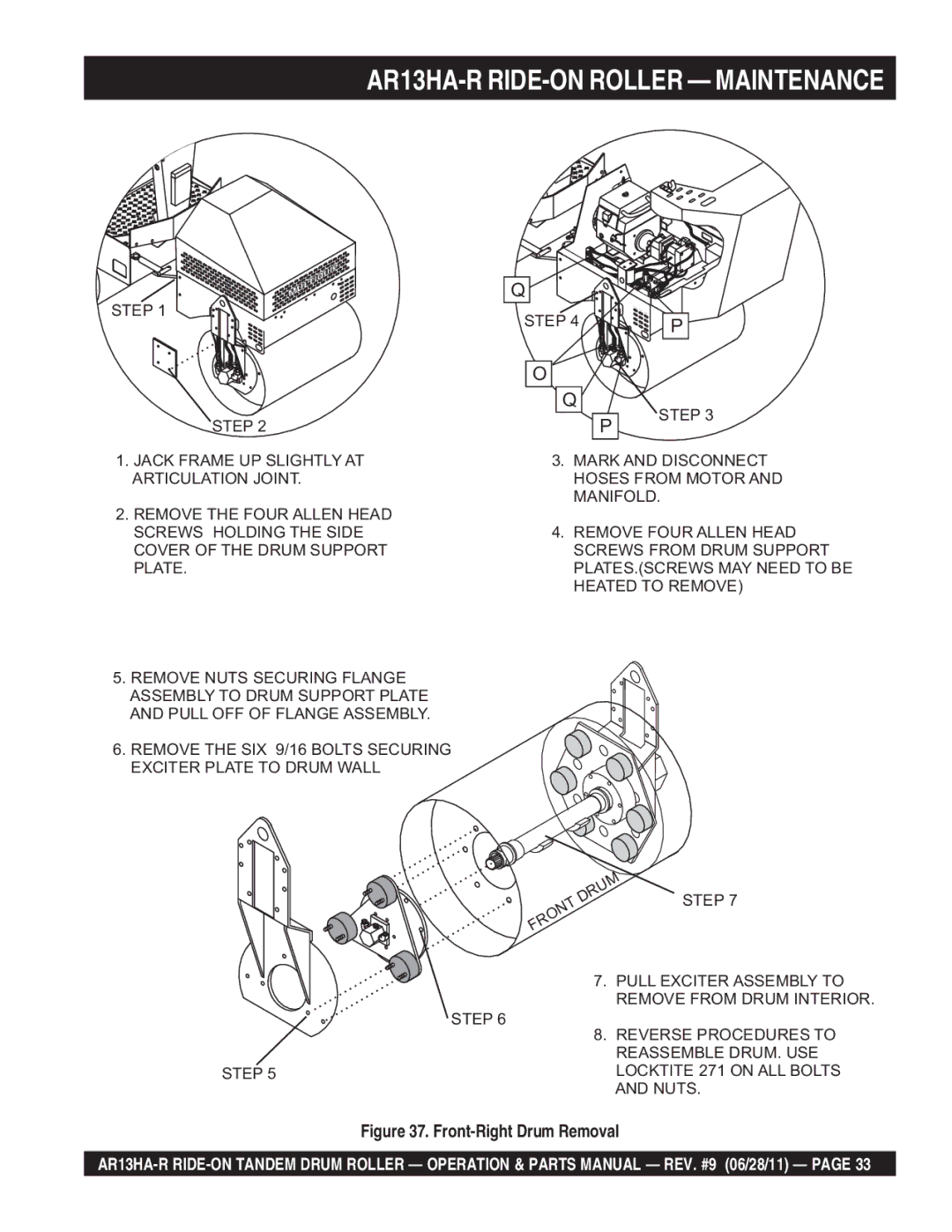 Multiquip AR13HAR manual Front-Right Drum Removal 