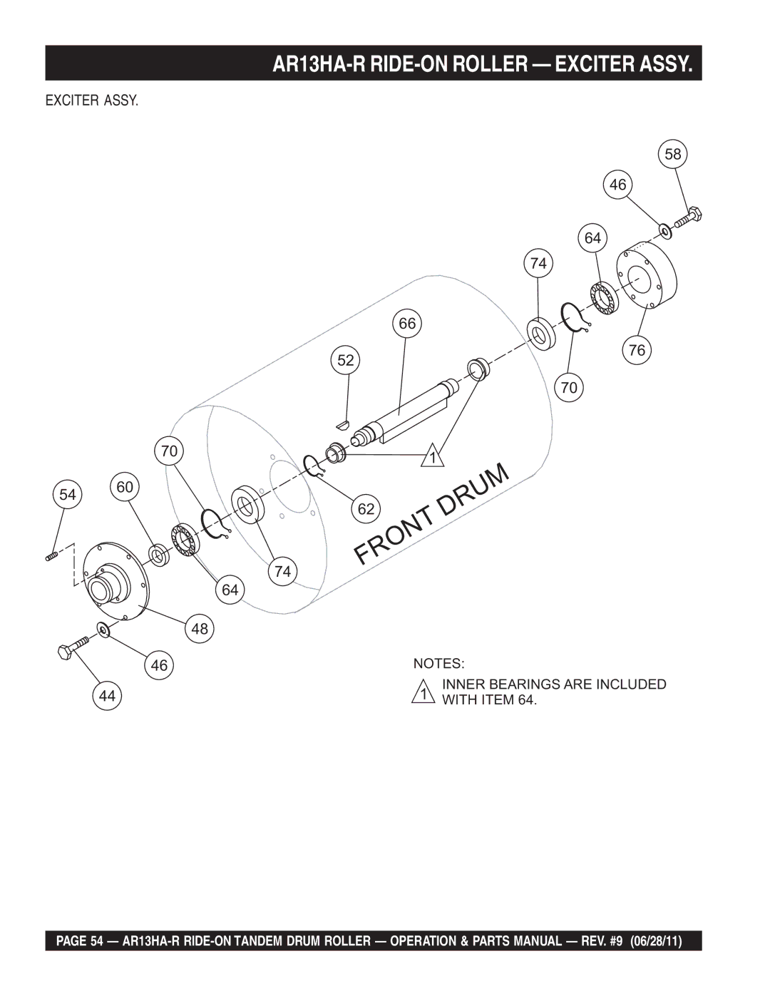 Multiquip AR13HAR manual AR13HA-R RIDE-ON Roller Exciter Assy 